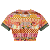 Yogananda Striped Floral Patchwork Short Sleeve Cropped Eco-Poly Sweater Cropped Short Sleeve Sweatshirt - Thathoodyshop