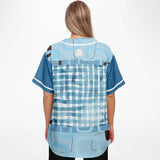 Blue Geo Patchwork Plaid Baseball Jersey Baseball Jersey - AOP - Thathoodyshop