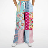 Pink Sherbert Plaid Patchwork Stretchy Phat Bellbottoms Athletic Flare Jogger - AOP - Thathoodyshop