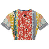 Tallulah Bankhead Yellow Patchwork Short Sleeve Cropped Eco-Poly Sweater Cropped Short Sleeve Sweatshirt - Thathoodyshop