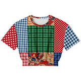 Busan Fleur Plaid Patchwork Cropped Sweater Cropped Short Sleeve Sweater - Thathoodyshop