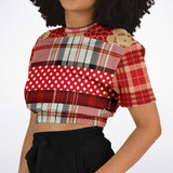 Jersey Salsa Red Plaid Cropped Sweater Cropped Short Sleeve Sweater - Thathoodyshop