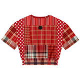 Jersey Salsa Plaid Patchwork Cropped Sweater Cropped Short Sleeve Sweater - Thathoodyshop