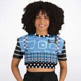 Pacific Palisades Blue Geo Cropped Sweater Athletic Cropped Short Sleeve Sweatshirt - AOP - Thathoodyshop