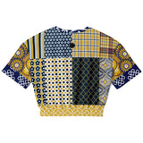 Royal Flush Blue Plaid Floral Short Sleeve Cropped Sweater Cropped Short Sleeve Sweater - Thathoodyshop