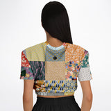 Tallulah Bankhead Patchwork Quilt Short Sleeve Cropped Eco-Poly Sweater Cropped Short Sleeve Sweater - Thathoodyshop