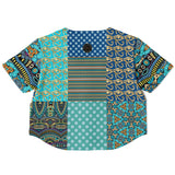 Many Blessings Patchwork Print Cropped Button Front Jersey Cropped Baseball Jersey - Thathoodyshop