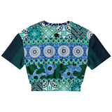 Mykonos Floral Patchwork Short Sleeve Cropped Sweater Cropped Short Sleeve Sweater - Thathoodyshop