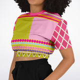 Hello Janis!  Pink Spliced Short Sleeve Cropped Sweater Cropped Short Sleeve Sweater - Thathoodyshop