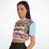 Pink Geo Retro Striped Cropped Sweater Cropped Short Sleeve Sweater - Thathoodyshop