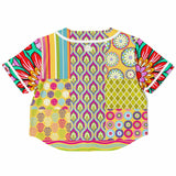 Hello Janis! Yellow Patchwork Cropped Button Front Jersey Cropped Baseball Jersey - Thathoodyshop