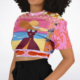 Bahama Mama Pink Floral Plaid Short Sleeve Cropped Sweater Cropped Short Sleeve Sweatshirt - Thathoodyshop