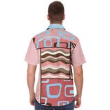 Pink Geo Patchwork Button Down Shirt Short Sleeve Button Down Shirt - Thathoodyshop
