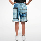 Blue Geo Patchwork Plaid Basketball Shorts Basketball Shorts - Thathoodyshop