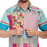Pink Sherbert Floral Patchwork Plaid Button Down Shirt Short Sleeve Button Down Shirt - Thathoodyshop