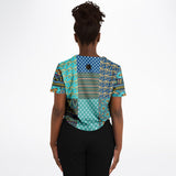 Many Blessings Patchwork Print Cropped Button Front Jersey Cropped Baseball Jersey - Thathoodyshop