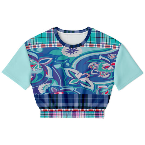 Cerulean Paisley Cropped Sweater Athletic Cropped Short Sleeve Sweatshirt - AOP - Thathoodyshop