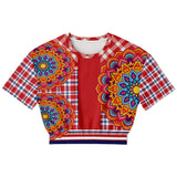Hippy-Dippy Plaid Cropped Sweater Athletic Cropped Short Sleeve Sweatshirt - AOP - Thathoodyshop