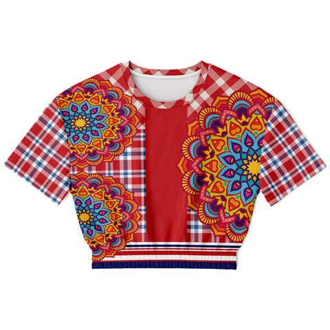 Hippy-Dippy Plaid Cropped Sweater Athletic Cropped Short Sleeve Sweatshirt - AOP - Thathoodyshop
