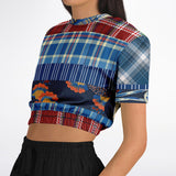 Andromeda Blue Plaid Cropped Sweater Cropped Short Sleeve Sweater - Thathoodyshop