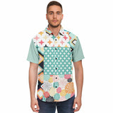 Old Miami Polka Dot Patchwork Button Down Shirt Short Sleeve Button Down Shirt - Thathoodyshop