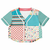 Old Miami Geo Patchwork Cropped Button Front Jersey Cropped Baseball Jersey - AOP - Thathoodyshop