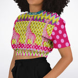 Hello Janis! Pink Geo Giraffe Print Short Sleeve Cropped Sweater Cropped Short Sleeve Sweatshirt - Thathoodyshop