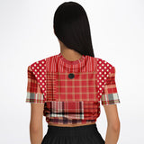 Jersey Salsa Plaid Patchwork Cropped Sweater Cropped Short Sleeve Sweater - Thathoodyshop