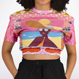Bahama Mama Pink Floral Plaid Short Sleeve Cropped Sweater Cropped Short Sleeve Sweatshirt - Thathoodyshop