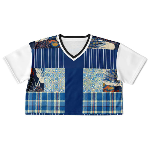 Andromeda Blue Patchwork Crop Jersey Cropped Football Jersey - Thathoodyshop