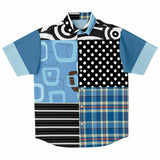 Pacific Palisades Blue Geo Patchwork Button Down Shirt Short Sleeve Button Down Shirt - Thathoodyshop