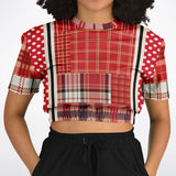 Jersey Salsa Plaid Patchwork Cropped Sweater Cropped Short Sleeve Sweater - Thathoodyshop