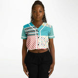Old Miami Geo Patchwork Cropped Button Front Jersey Cropped Baseball Jersey - AOP - Thathoodyshop