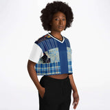 Andromeda Blue Patchwork Crop Jersey Cropped Football Jersey - Thathoodyshop