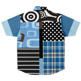 Pacific Palisades Blue Geo Patchwork Button Down Shirt Short Sleeve Button Down Shirt - Thathoodyshop