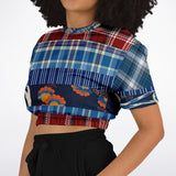 Andromeda Blue Plaid Cropped Sweater Cropped Short Sleeve Sweater - Thathoodyshop