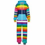 Blue Horizon Rainbow Stripe Fleece Unisex Romper Fleece Jumpsuit - Thathoodyshop