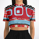 Red Pacific Palisades Plaid Cropped Sweater Cropped Short Sleeve Sweater - Thathoodyshop
