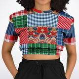 Busan Fleur Floral Plaid Patchwork Cropped Sweater Cropped Short Sleeve Sweater - Thathoodyshop