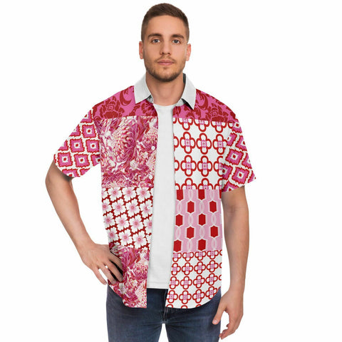 Gypsy Beat Pink Patchwork Short Sleeve Button Down Shirt Short Sleeve Button Down Shirt - Thathoodyshop