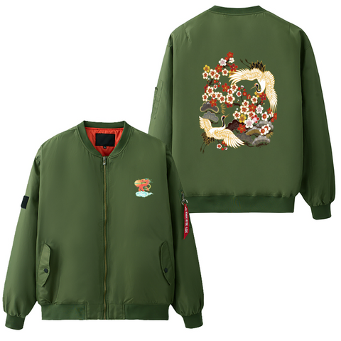 Lucky Crane Asian Art Bomber Jacket Jacket - Thathoodyshop