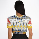 Tallulah Bankhead Elevate Patchwork Short Sleeve Cropped Eco-Poly Sweater Cropped Short Sleeve Sweater - Thathoodyshop