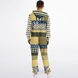 Dauphin Diamond Stripe Patchwork Unisex Fleece Romper Fleece Jumpsuit - Thathoodyshop