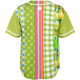 Green Anjou Pear Striped Patchwork Button Front Jersey Short Sleeve Button Down Shirt - Thathoodyshop