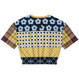 Royal Flush Blue Patchwork Short Sleeve Cropped Sweater Cropped Short Sleeve Sweater - Thathoodyshop