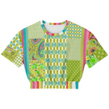 Green Anjou Pear Patchwork Crop Top Cropped Short Sleeve Sweater - Thathoodyshop