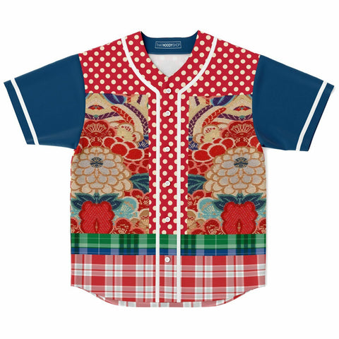 Busan Fleur Plaid Patchwork Button Front Jersey Baseball Jersey - Thathoodyshop