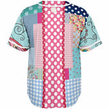 Pink Sherbert Floral Patchwork Plaid Button Front Jersey Baseball Jersey - Thathoodyshop